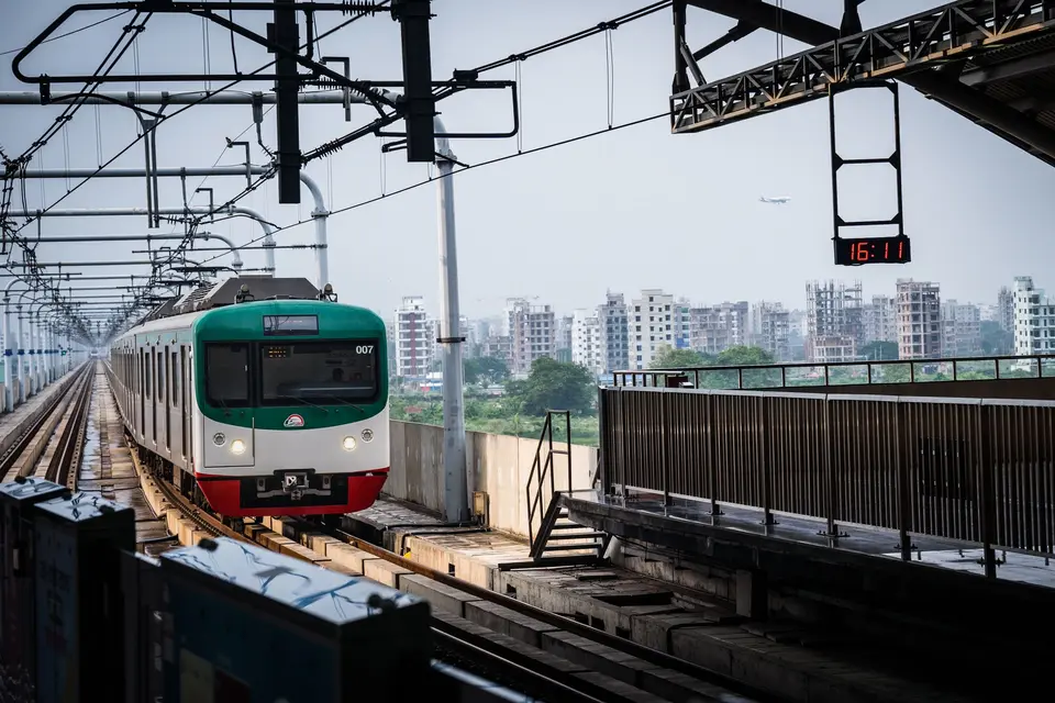 Dhaka Metro Rail train at an elevated station